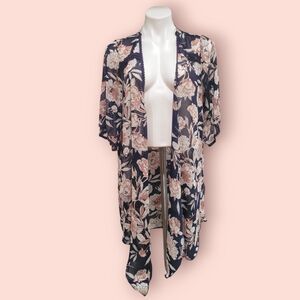 Emory Park OS Semi Sheer Floral Kimono Wrap Open Front Top